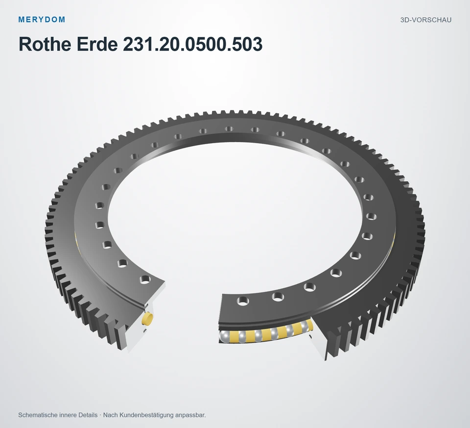 Vorschau des 3D-Modells des MERYDOM-Ersatzdrehkranzes für Rothe Erde 231.20.0500.503.