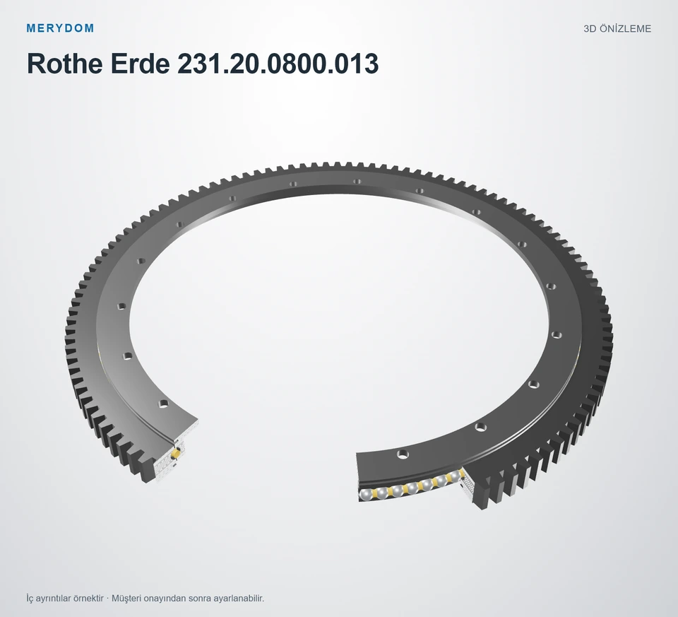 Rothe Erde 231.20.0800.013 için MERYDOM muadil döner tabla rulmanının 3D model önizlemesi.