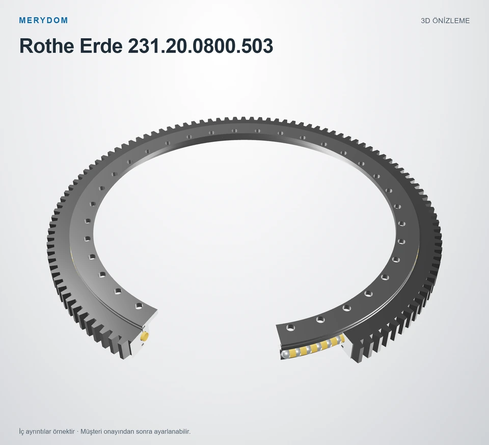 Rothe Erde 231.20.0800.503 için MERYDOM muadil döner tabla rulmanının 3D model önizlemesi.