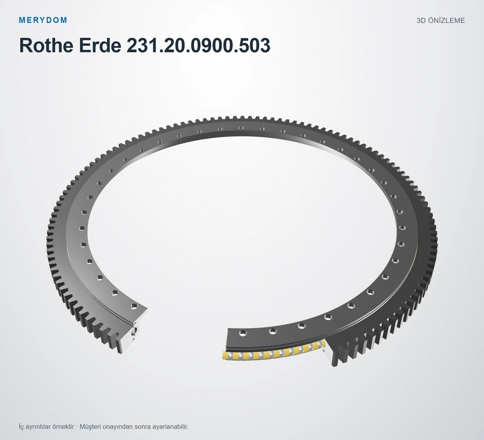 Rothe Erde 231.20.0900.503 için MERYDOM muadil döner tabla rulmanının 3D model önizlemesi.