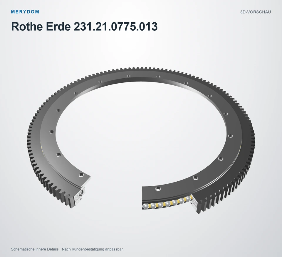 Vorschau des 3D-Modells des MERYDOM-Ersatzdrehkranzes für Rothe Erde 231.21.0775.013.