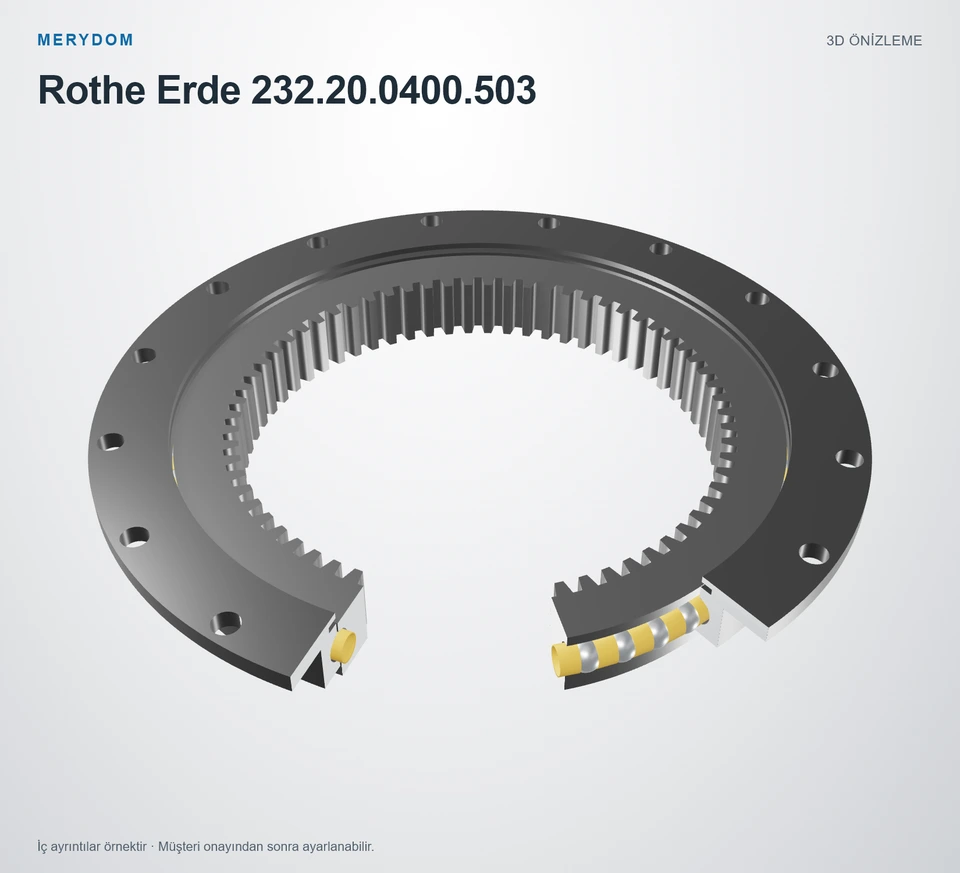 Rothe Erde 232.20.0400.503 için MERYDOM muadil döner tabla rulmanının 3D model önizlemesi.