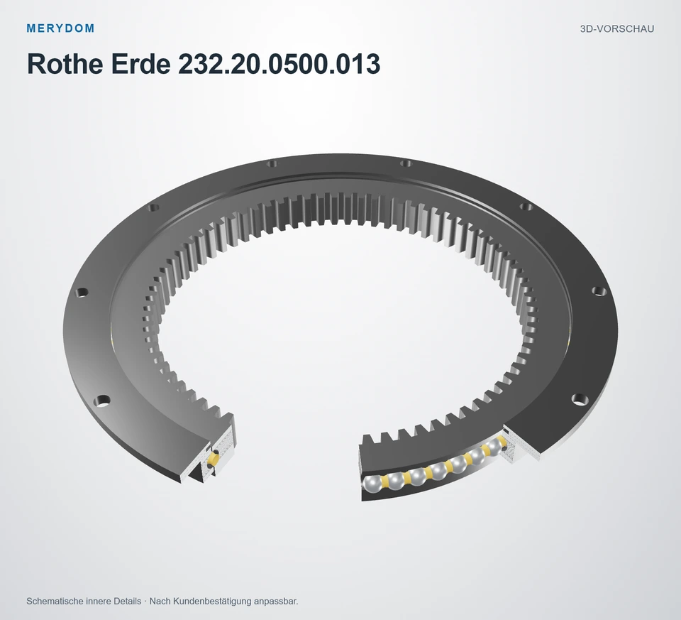 Vorschau des 3D-Modells des MERYDOM-Ersatzdrehkranzes für Rothe Erde 232.20.0500.013.