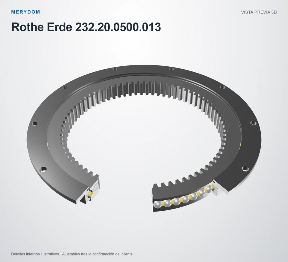 Vista previa del modelo 3D de la corona de giro de sustitución MERYDOM para Rothe Erde 232.20.0500.013.