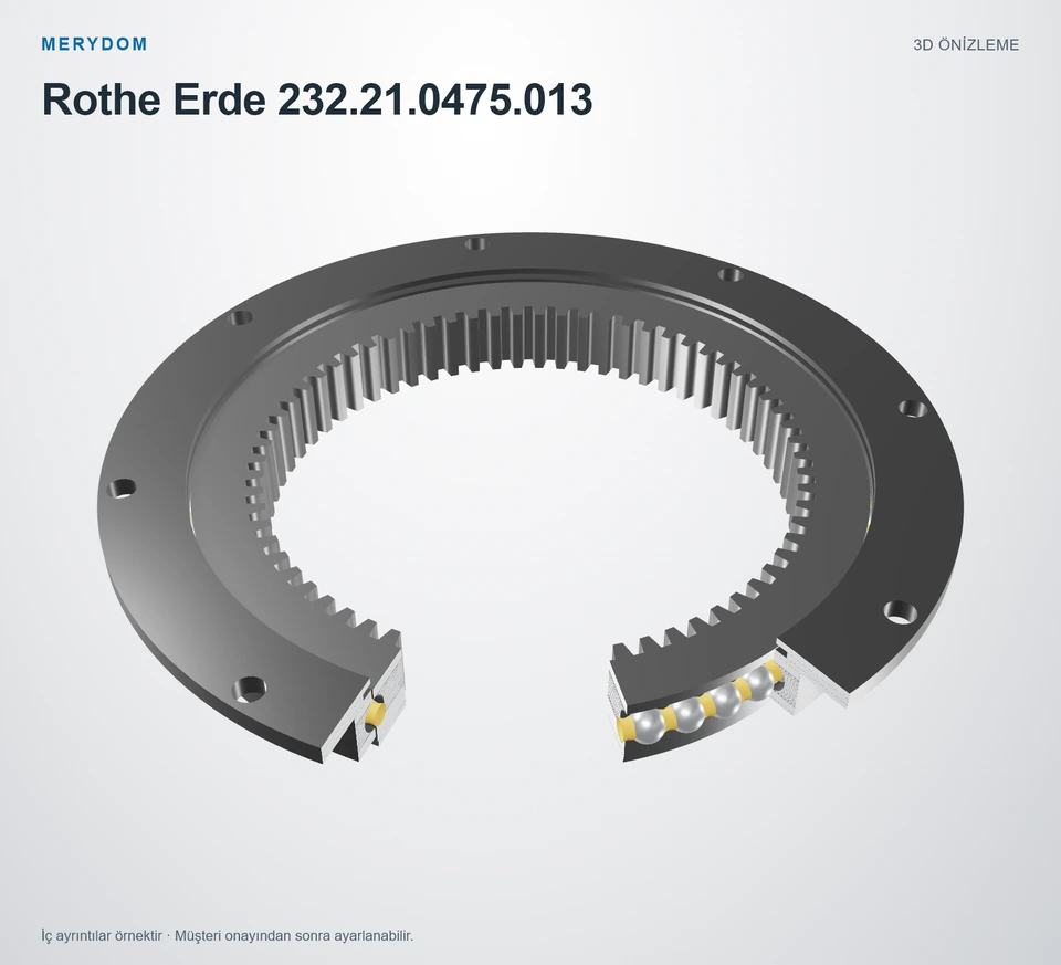Rothe Erde 232.21.0475.013 için MERYDOM muadil döner tabla rulmanının 3D model önizlemesi.