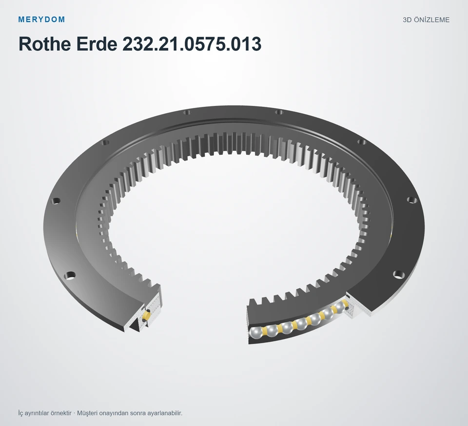Rothe Erde 232.21.0575.013 için MERYDOM muadil döner tabla rulmanının 3D model önizlemesi.