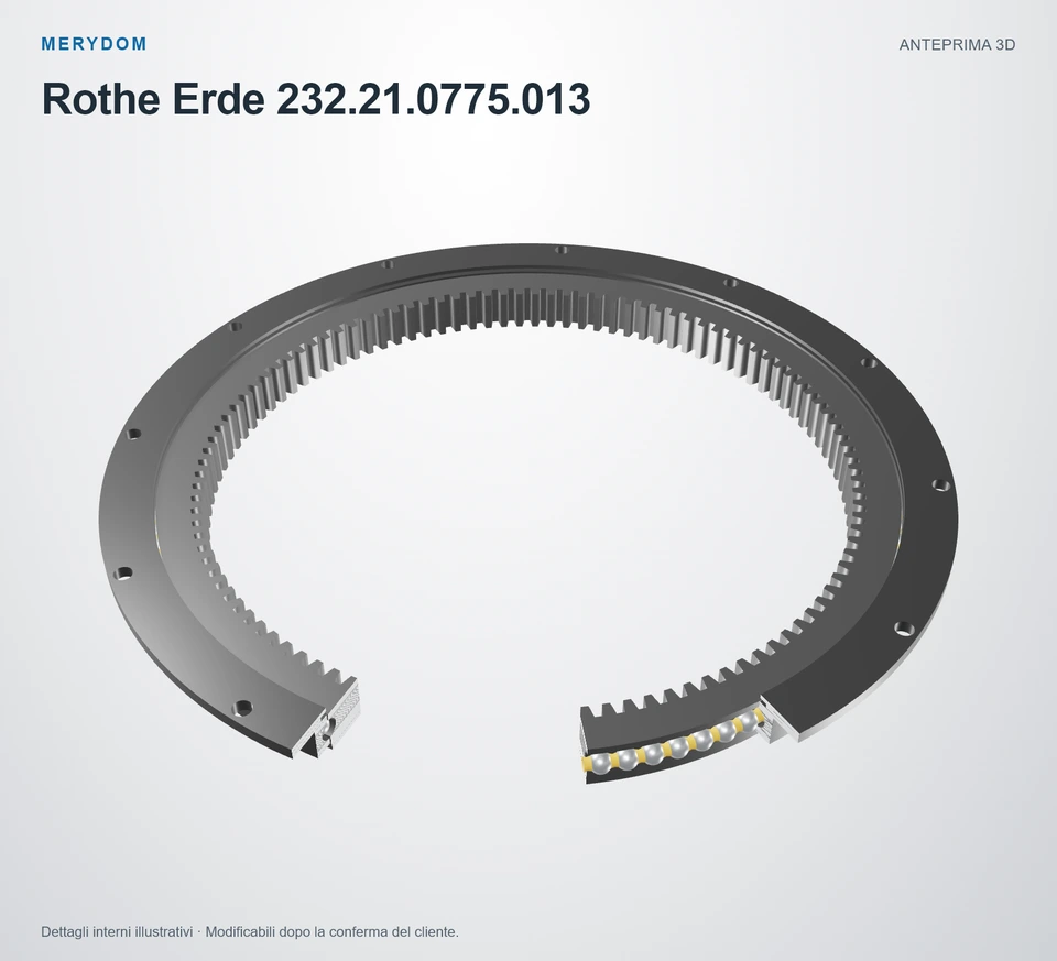 Anteprima del modello 3D del cuscinetto di rotazione sostitutivo MERYDOM per Rothe Erde 232.21.0775.013.