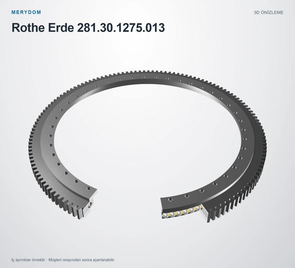 Rothe Erde 281.30.1275.013 için MERYDOM muadil döner tabla rulmanının 3D model önizlemesi.