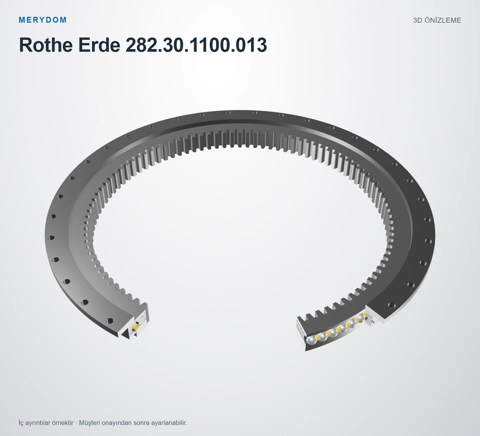 Rothe Erde 282.30.1100.013 için MERYDOM muadil döner tabla rulmanının 3D model önizlemesi.