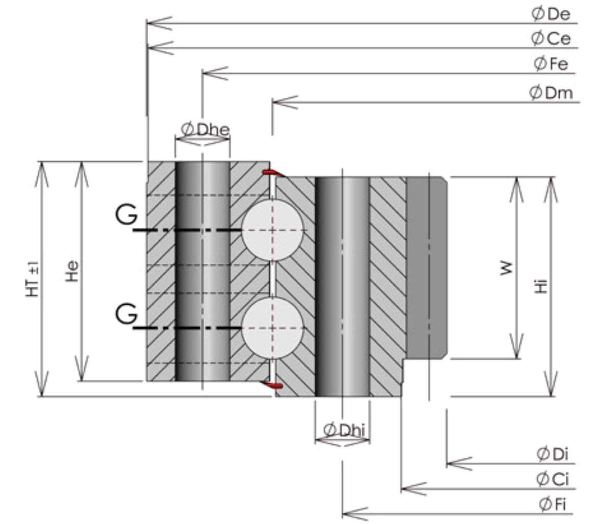 ROLLIX 12-2500-00 slewing bearing replacement dimensional drawing