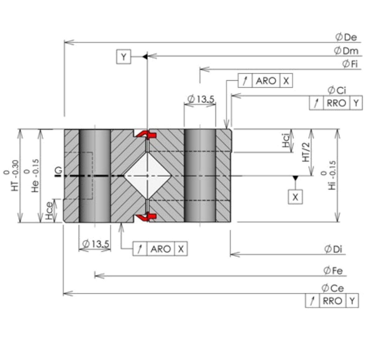 ROLLIX 88-0240-00 slewing bearing replacement dimensional drawing