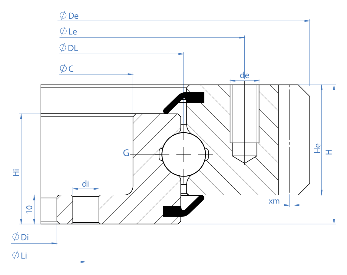 Tibet Makina 0444E-12B-100 slewing bearing replacement dimensional drawing