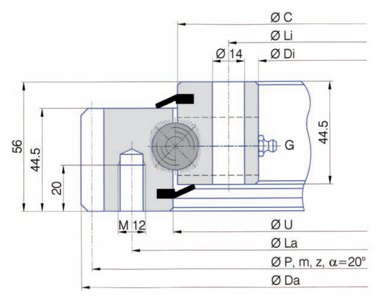 Torriani Gianni E.505.20.00.B slewing bearing replacement dimensional drawing