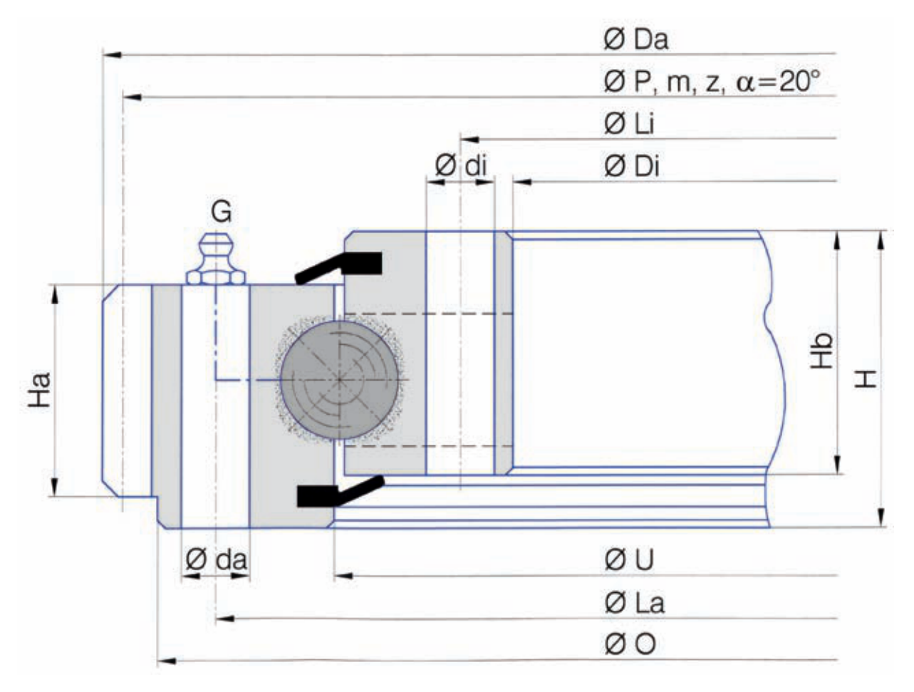 Torriani Gianni E.318.22.00.D.1 slewing bearing replacement dimensional drawing