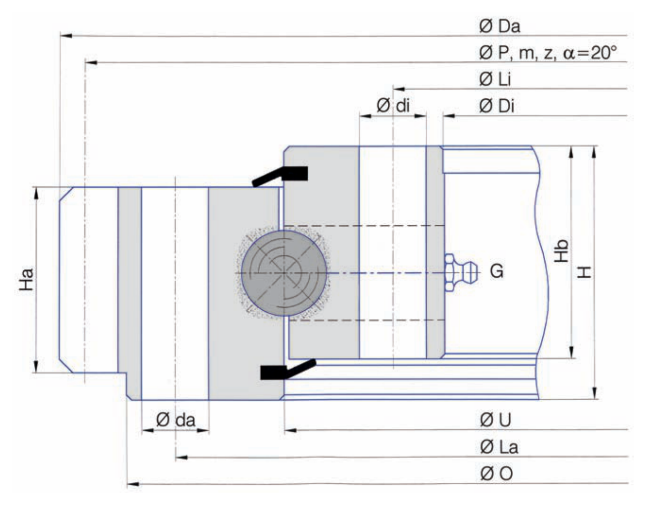 Torriani Gianni E.972.25.00.D.3 slewing bearing replacement dimensional drawing