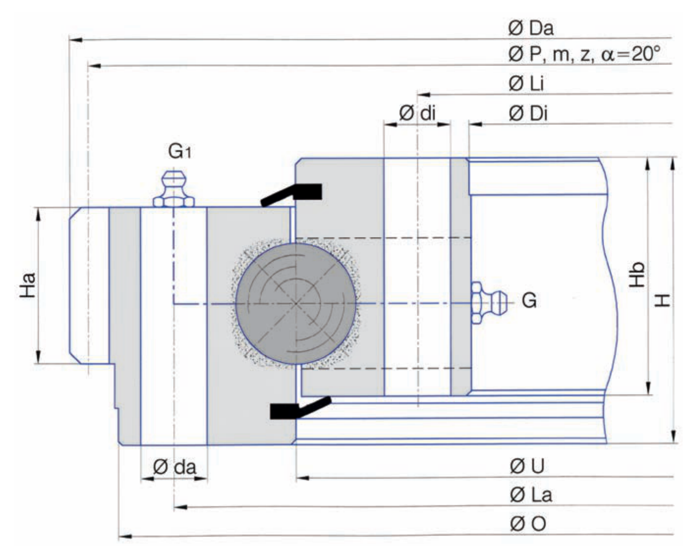 Torriani Gianni E.695.32.15.D.1 slewing bearing replacement dimensional drawing