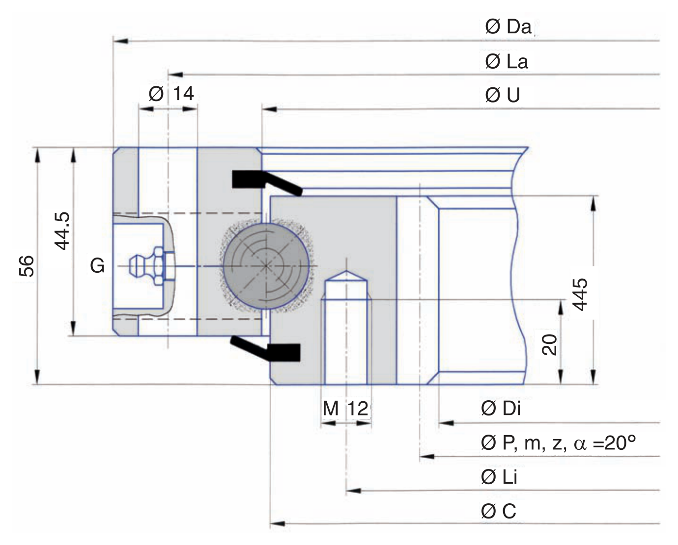 Torriani Gianni I.1016.20.00.B slewing bearing replacement dimensional drawing