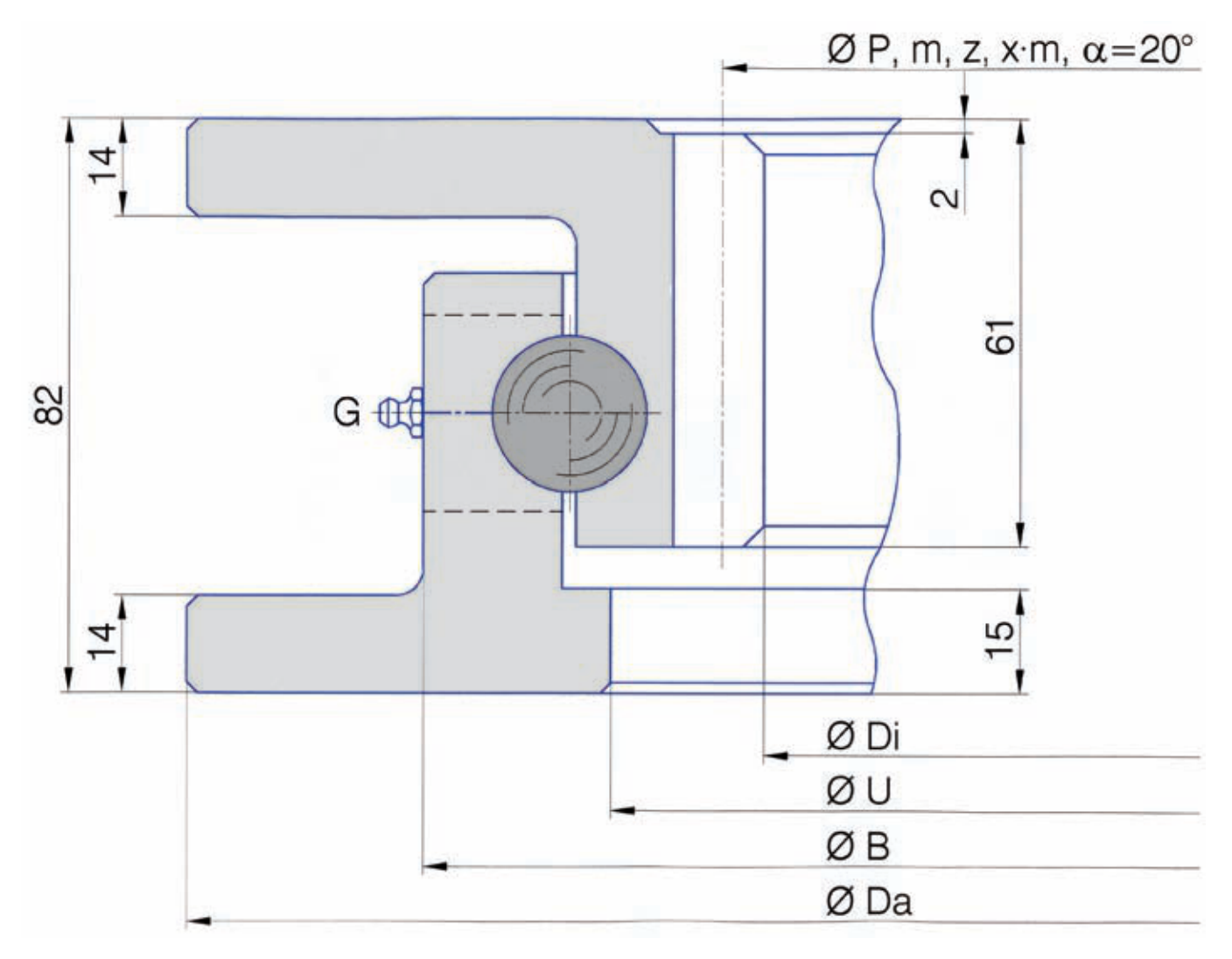 Torriani Gianni I.1100.22.00.A slewing bearing replacement dimensional drawing