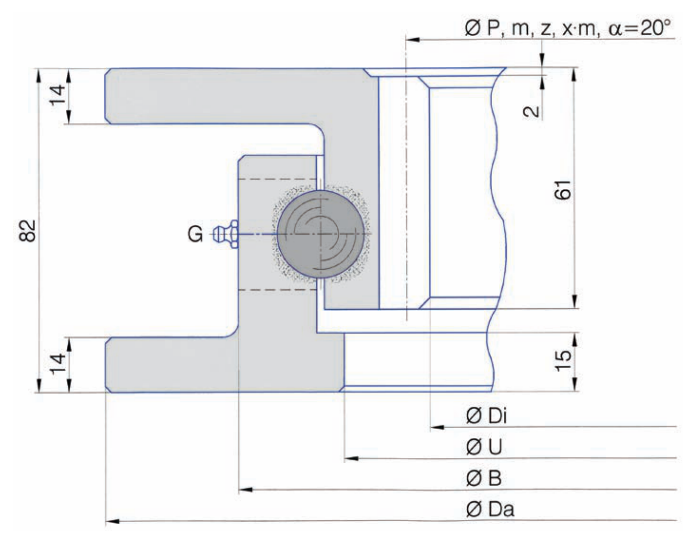 Torriani Gianni I.800.22.00.A-T slewing bearing replacement dimensional drawing