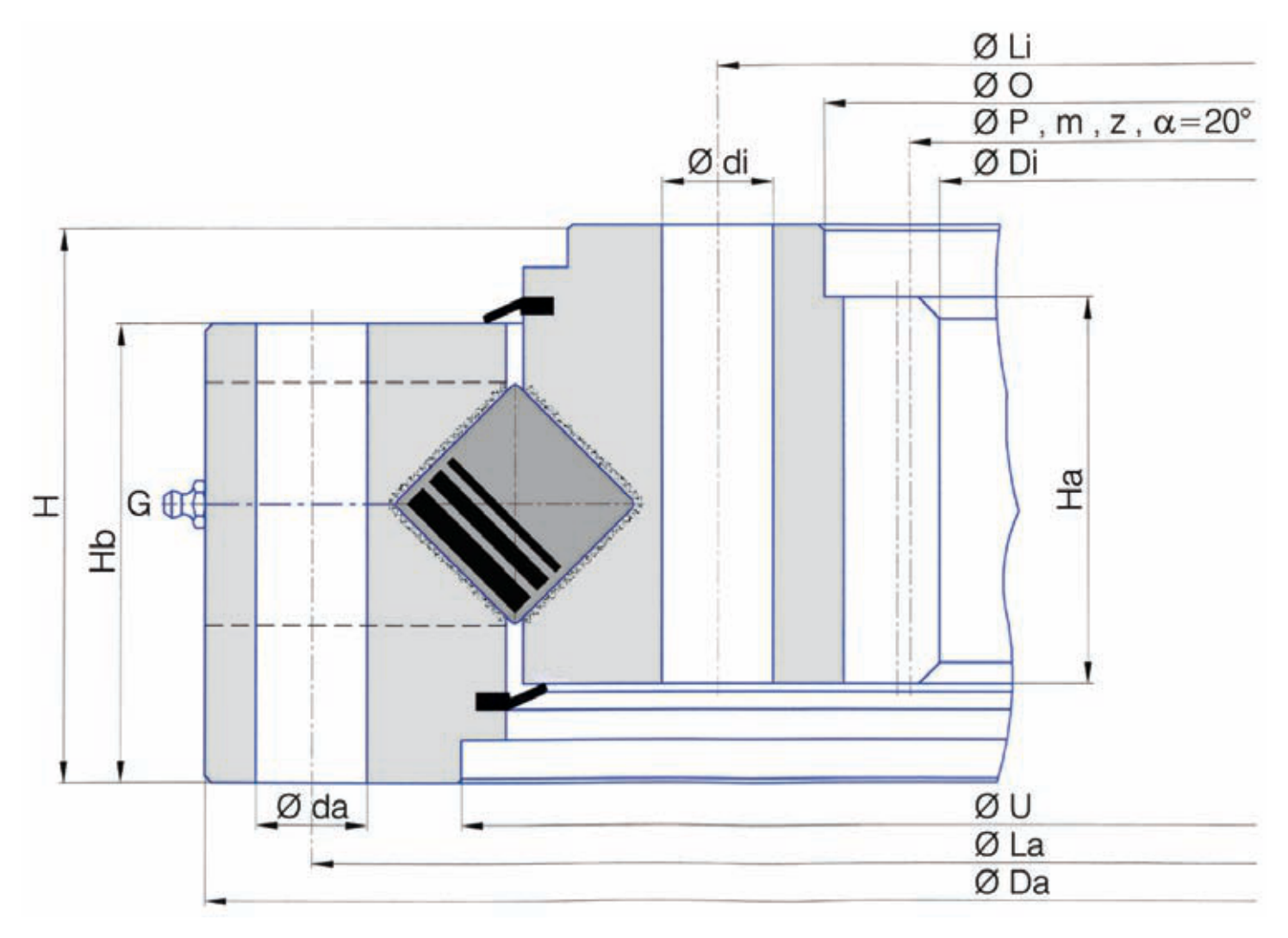 Torriani Gianni I.1165.25.12.D.3-RV slewing bearing replacement dimensional drawing