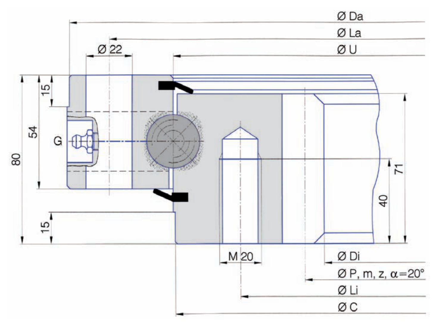 Torriani Gianni I.855.25.00.B slewing bearing replacement dimensional drawing
