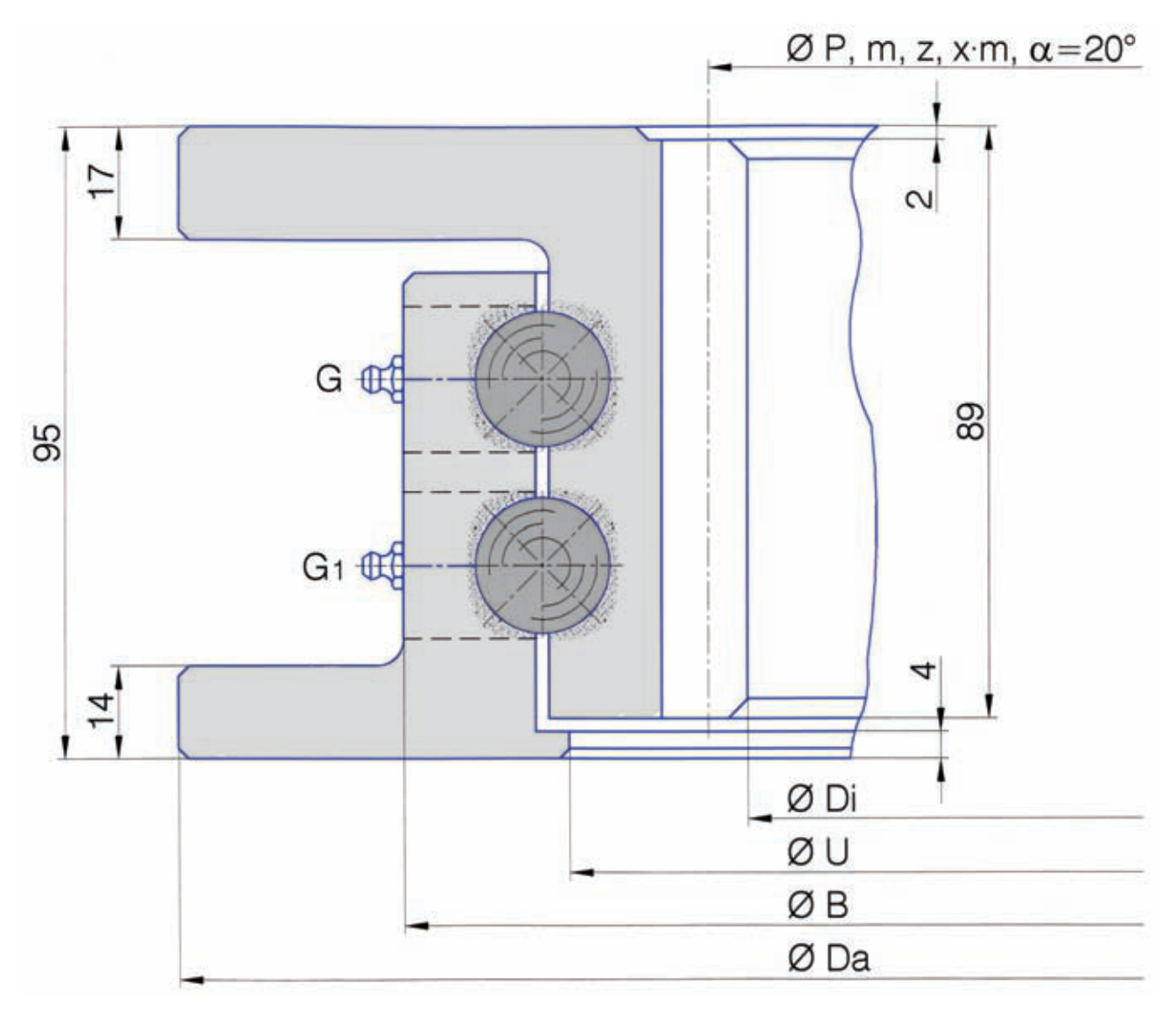 Torriani Gianni I.1000.2.20.00.A slewing bearing replacement dimensional drawing