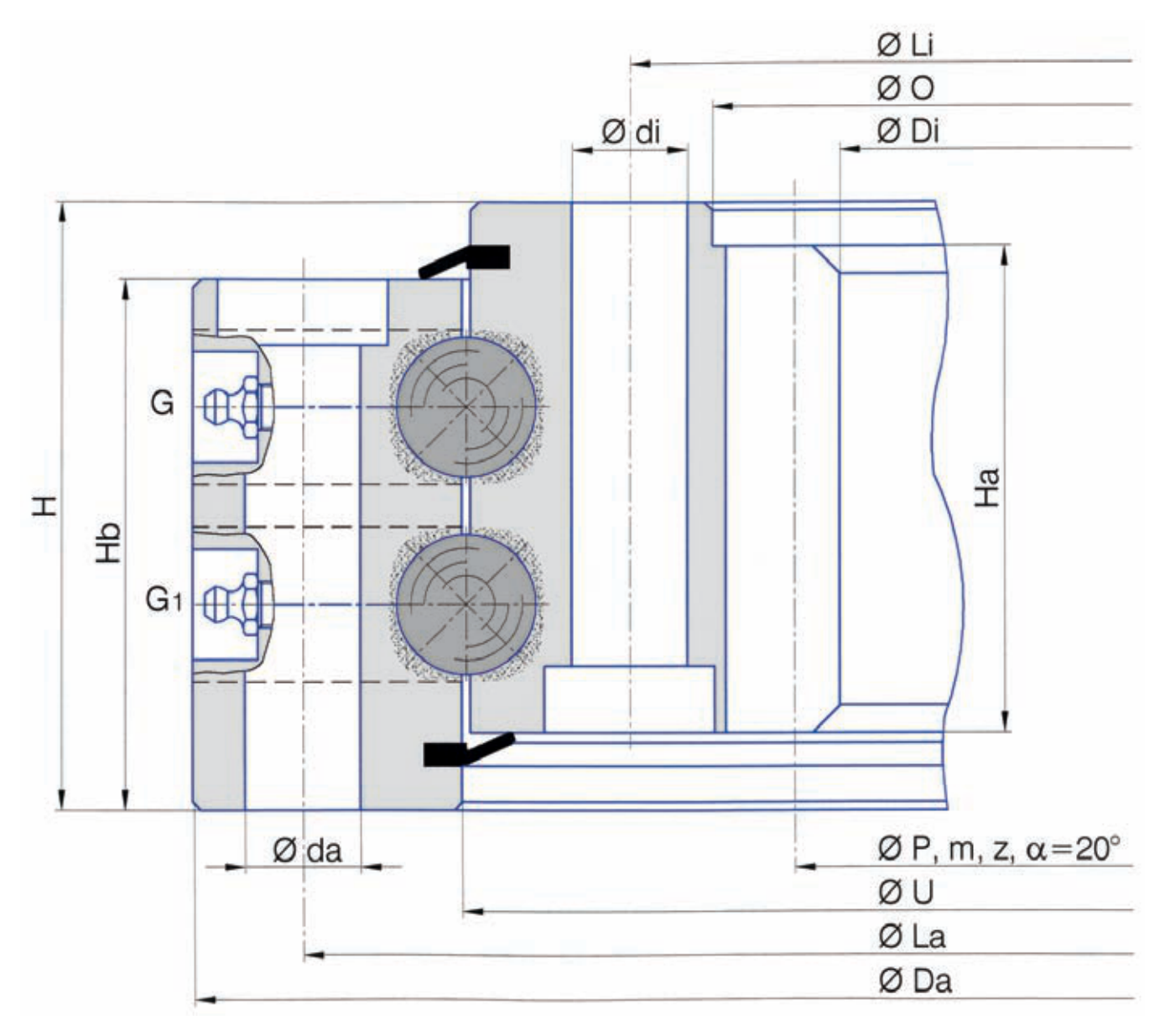 Torriani Gianni I.1165.2.22.00.D.6 slewing bearing replacement dimensional drawing