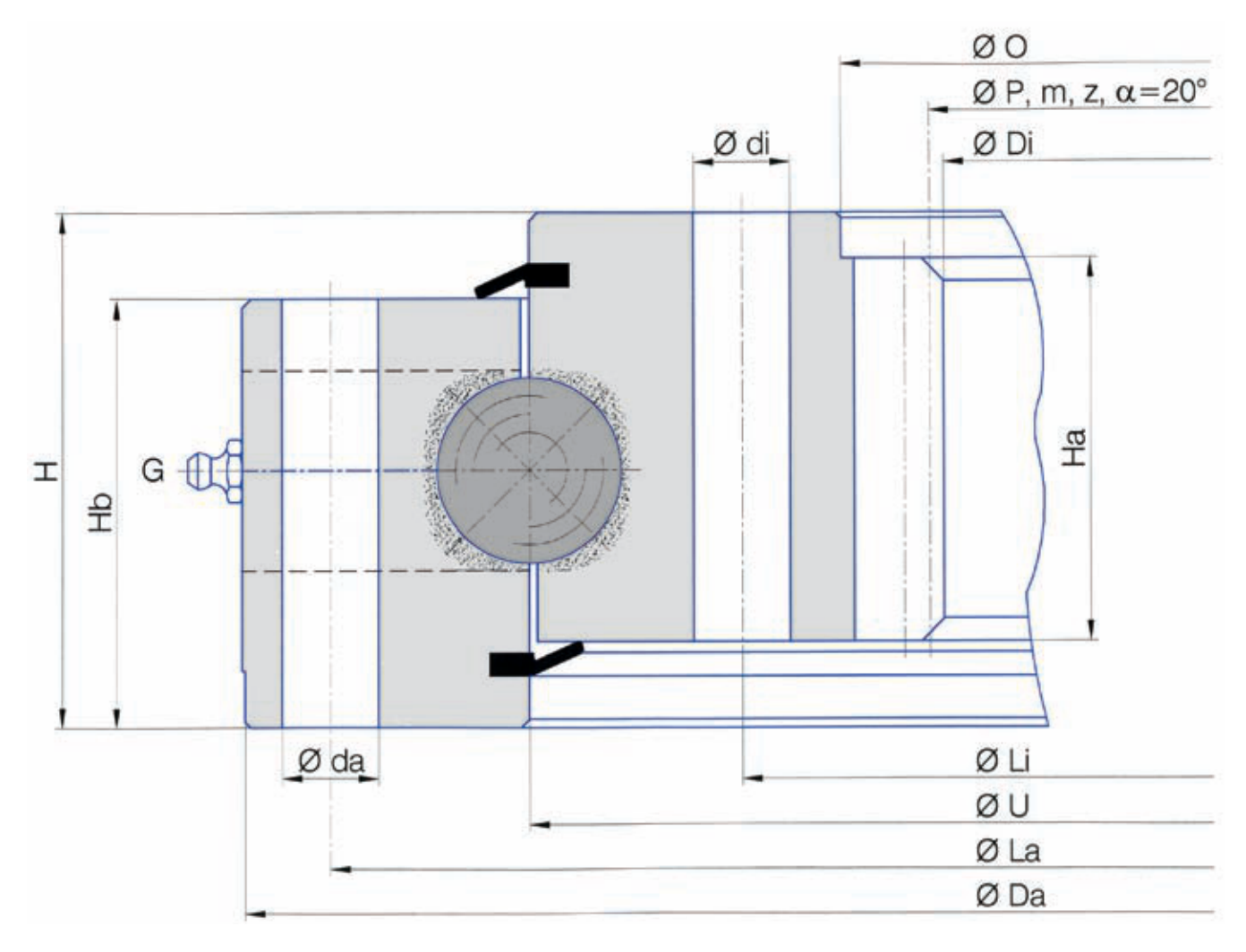 Torriani Gianni I.810.32.00.D.1 slewing bearing replacement dimensional drawing