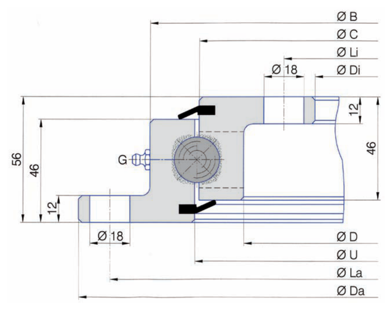 Torriani Gianni SD.750.20.00.C slewing bearing replacement dimensional drawing