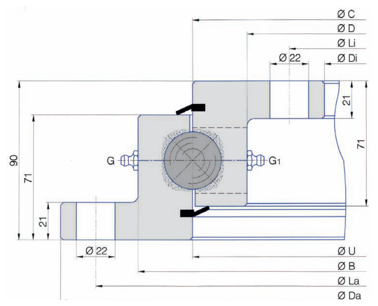 Torriani Gianni SD.1100.32.00.C slewing bearing replacement dimensional drawing